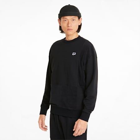 Downtown Crew Neck Men's Sweatshirt, Puma Black, small-SEA