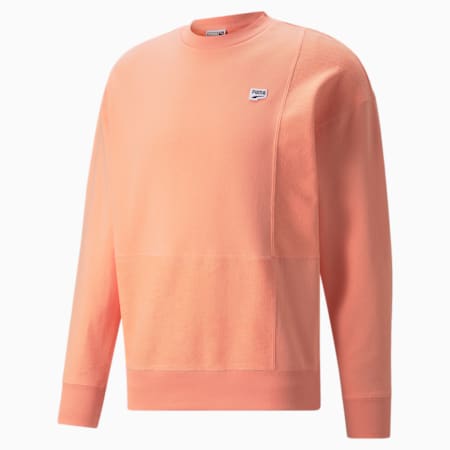 Downtown Crew Neck Men's Sweatshirt, Peach Pink, small