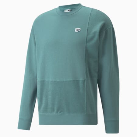 Downtown Crew Neck Men's Sweatshirt, Mineral Blue, small-IND