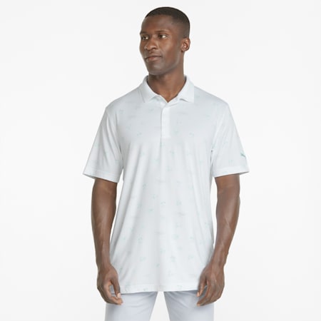 Cloudspun Lahaina Men's Golf Polo Shirt, Bright White-Angel Blue, small-SEA