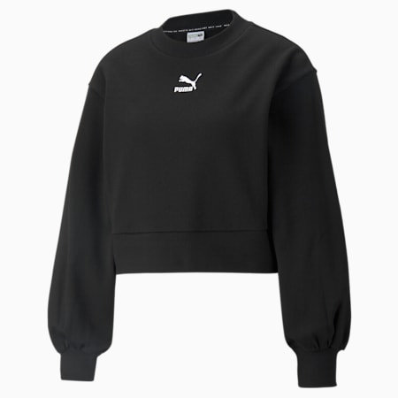 Classics PLUS Puff Sleeve Women's Sweatshirt, Puma Black, small-GBR