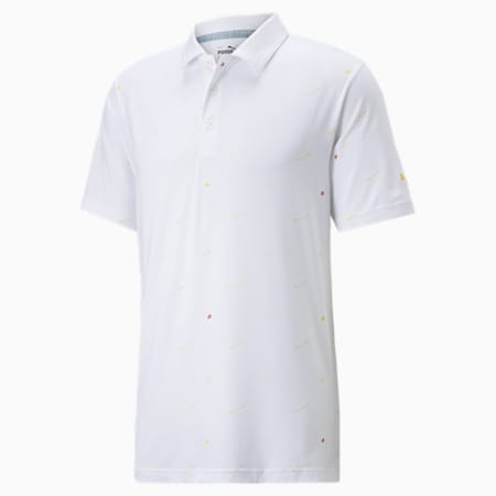 CLOUDSPUN Love Men's Golf Polo Shirt, Bright White-Mustard Seed, small
