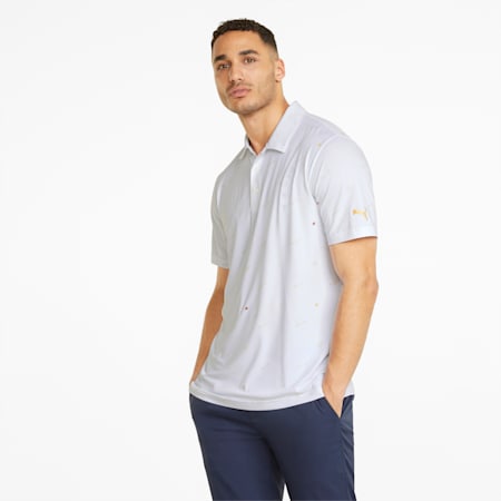 CLOUDSPUN Love Men's Golf Polo Shirt, Bright White-Mustard Seed, small-AUS