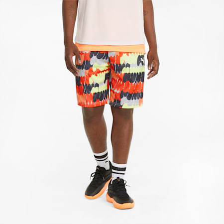 Mesh Printed Practice Men's Basketball Shorts, Puma White-Cherry Tomato, small-AUS