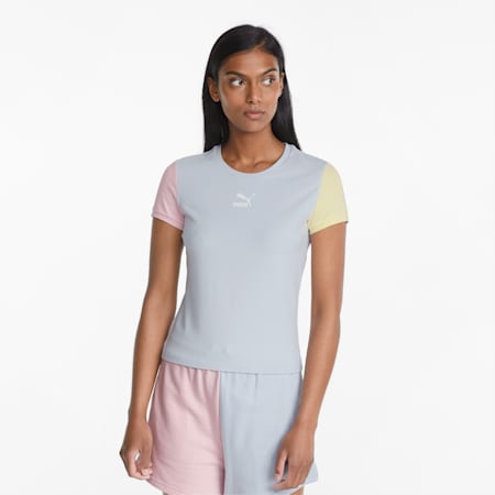 Camiseta ceñida en bloques de color para mujer Classics, Arctic Ice-Chalk Pink, small