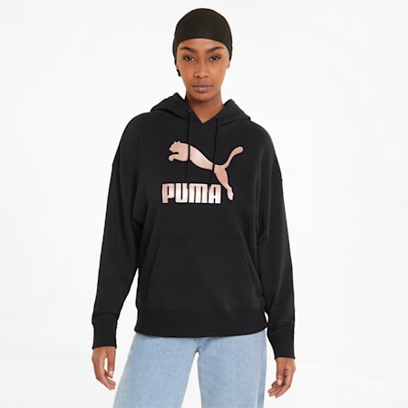 Classics Logo Women's Hoodie, Puma Black-Rose Gold, small-PHL