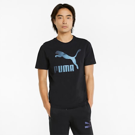 Classics Logo Metallic Men's Tee, Puma Black-Iridescent, small-SEA