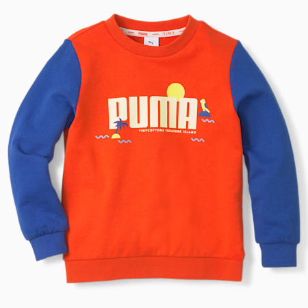 PUMA x TINY Colourblocked Crew Kids' Sweatshirt, Cherry Tomato, small