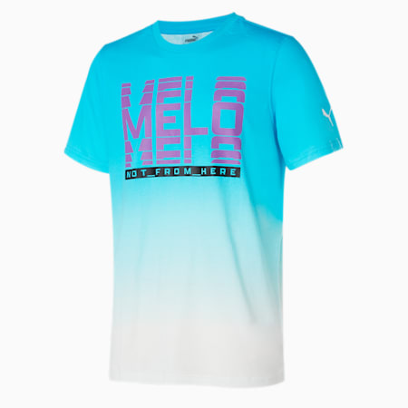 Camiseta de baloncesto de manga corta Melo Fade para hombre, Blue Atoll, small