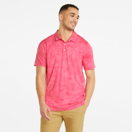CLOUDSPUN Leaflet Men's Golf Polo Shirt, Sunset Pink Heather, small-AUS