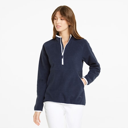 Sherpa Golf Sweatshirt Damen mit kurzem Reißverschluss, Navy Blazer-Bright White, small