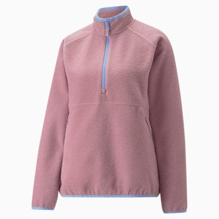 Sherpa Half-Zip Golf Sweatshirt Women, Pale Grape-Lavendar Pop, small
