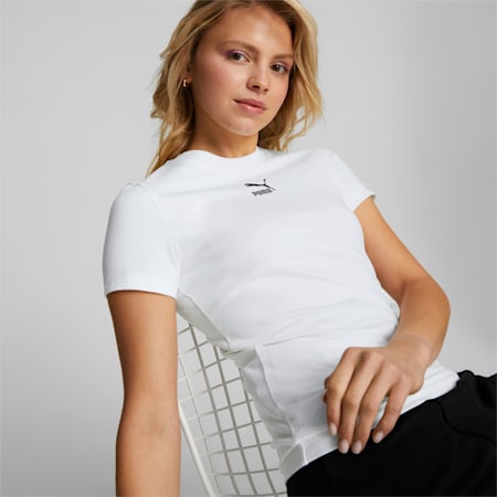 Classics Slim T-shirt Dames, Puma White, small
