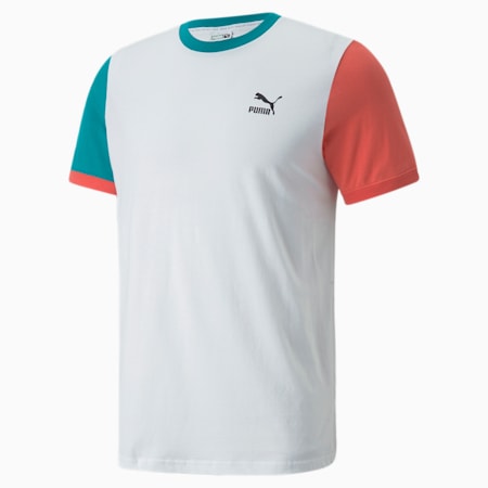 Classics Block T-Shirt für Herren, Puma White-Deep Aqua, small