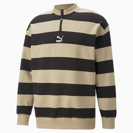 SWxP Striped Men's Crew-Neck Relaxed Fit Sweatshirt, Light Sand-AOP, small-IND