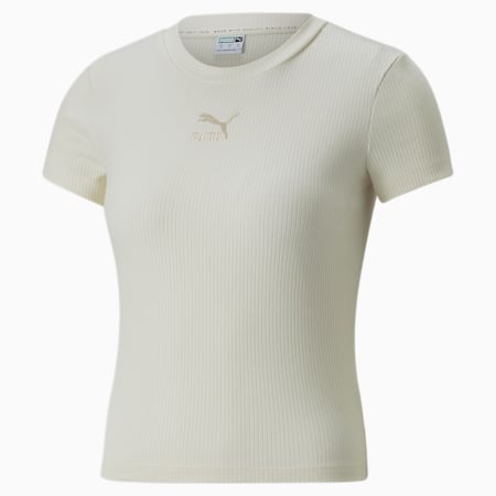 Classics geribbeld strak T-shirt voor dames, no color, small