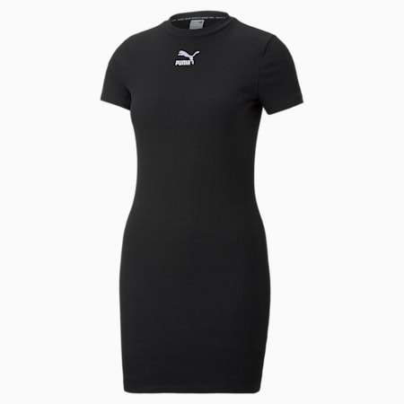 Classics Ribbed Damen T-Shirt-Kleid, Puma Black, small