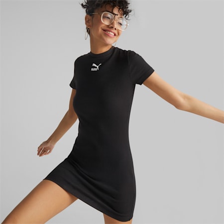 Classics geribbelde T-shirt-jurk voor dames, Puma Black, small