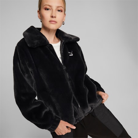 여성 클래식스 인조 퍼 자켓/Classics Faux Fur Jacket, Puma Black, small-KOR