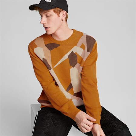 Players' Lounge Men's Knitted Crewneck Sweatshirt, Orange Brick, small-AUS