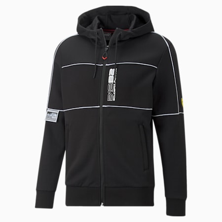 เสื้อแจ็คเก็ตผู้ชาย Scuderia Ferrari Race Hooded Sweat Jacket, Puma Black, small-THA