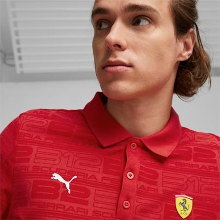 Scuderia Ferrari Race Graphic Printed Motorsport Polo Shirt Men, Rosso Corsa, small-PHL