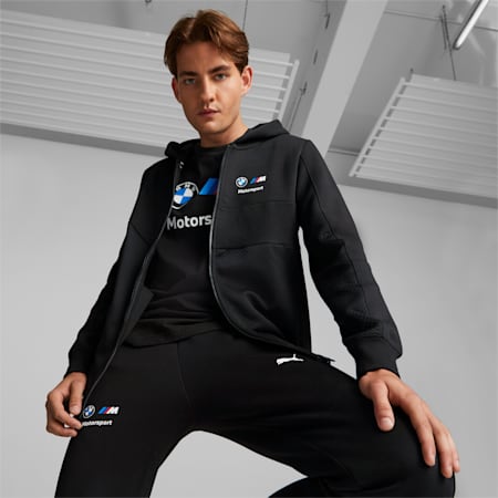 เสื้อแจ็คเก็ตผู้ชาย BMW M Motorsport Hooded Sweat Jacket, Cotton Black, small-THA