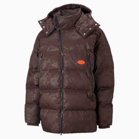 남성 푸마 x 퍽스앤미니 오버사이즈 롱 푸퍼 자켓/PUMA x P.A.M. Oversized Long Puffer Jacket, Dark Chocolate--AOP, small-KOR