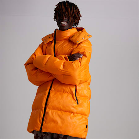 PUMA x PERKS AND MINI Puffer Jacket, Orange Brick--AOP, small-AUS