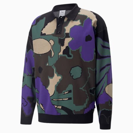 남성 푸마 x 퍽스앤미니 롱슬리브 폴로 니트/PUMA x P.A.M. Knitted Longsleeve Polo, Puma Black, small-KOR