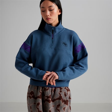 PUMA x PERKS AND MINI Women's Half-Zip Sweatshirt, Evening Sky, small-AUS