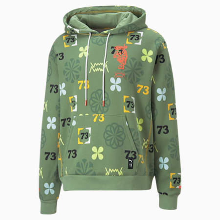 Run it Back Printed Basketball Men's Hoodie, Dusty Green, small-IND