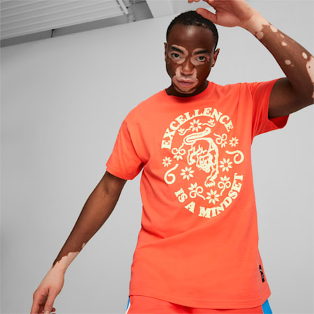 T-shirt da basket a maniche corte Rebound 1 da uomo, Hot Coral, small