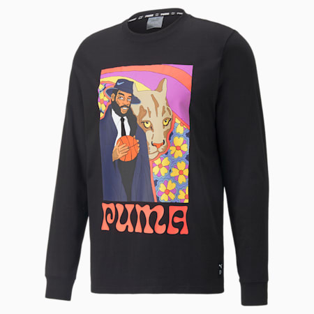 Run it Back Long Sleeve Basketball Tee 3 Men, Puma Black, small-PHL