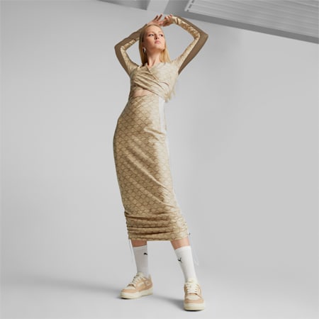 LUXE SPORT T7 Wrap Dress Women, Light Sand-Desert Tan AOP, small