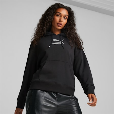 Hoodie Wanita Brand Love Metallic, Puma Black, small-IDN