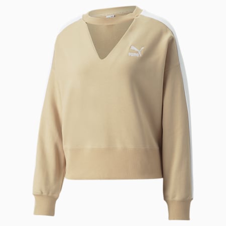 Sweat à col rond T7 femme, Light Sand, small-DFA