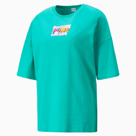 T-shirt rétro surdimensionné pour femme, Pool Green, small