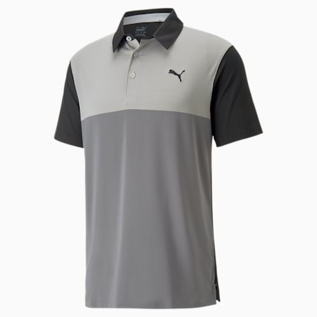 Męska golfowa koszulka polo Cloudspun Colourblock, PUMA Black-QUIET SHADE, small