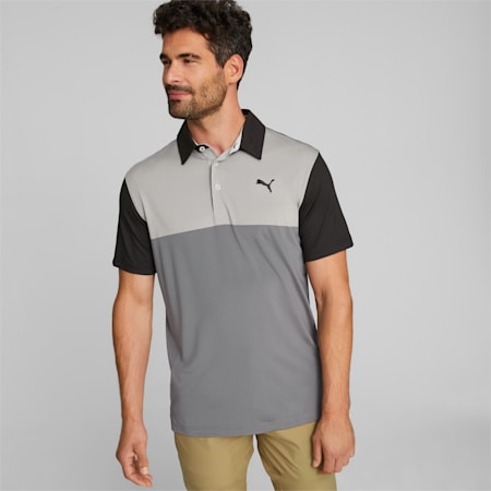 Cloudspun golfpoloshirt met kleurblokken voor heren, PUMA Black-QUIET SHADE, small