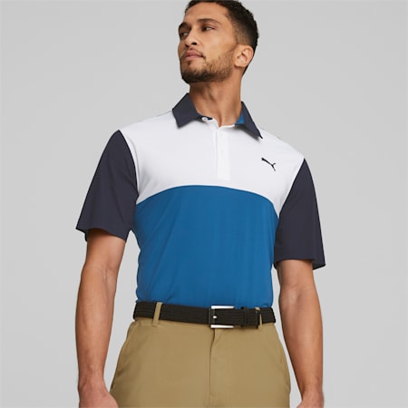 Cloudspun golfpoloshirt met kleurblokken voor heren, Navy Blazer-Lake Blue, small