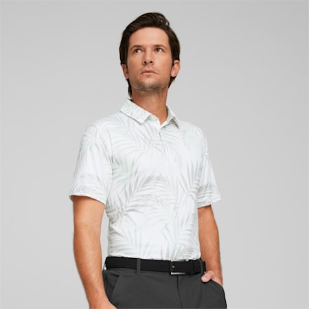 CLOUDSPUN Palm Leaf Golf Polo Shirt Men, Bright White-Minty Burst, small-AUS
