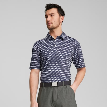 Polo da golf Mattr Flamingo da uomo, Navy Blazer-Bright White, small