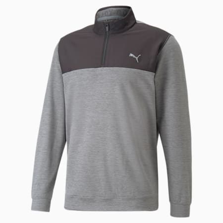 Cloudspun Colourblock Quarter-Zip Men's Golf Sweatshirt, PUMA Black-QUIET SHADE Heather, small-AUS