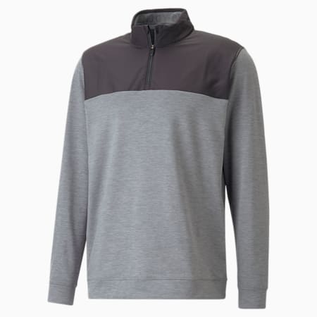 Cloudspun Men's Colourblock Quarter-Zip Golf Sweatshirt, PUMA Black-QUIET SHADE Heather, small-AUS
