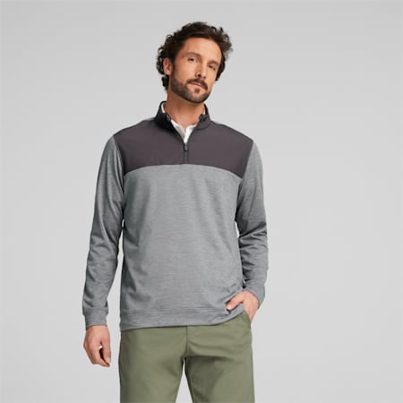 Cloudspun Men's Colourblock Quarter-Zip Golf Sweatshirt, PUMA Black-QUIET SHADE Heather, small-AUS
