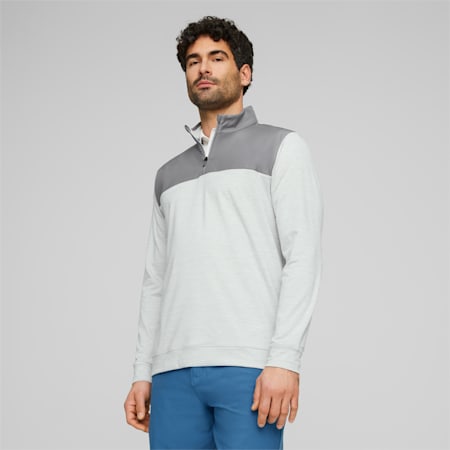 Cloudspun Men's Colourblock Quarter-Zip Golf Sweatshirt, QUIET SHADE-High Rise Heather, small-AUS