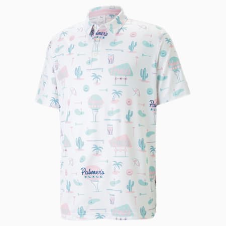 PUMA x Arnold Palmer CLOUDSPUN Golf Polo Shirt Men, Bright White-Pale Pink, small