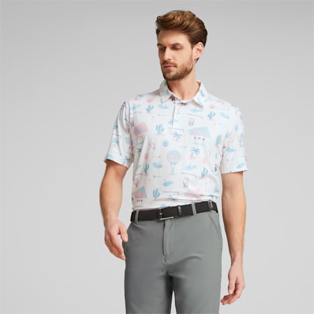 PUMA x Arnold Palmer CLOUDSPUN Golf Polo Shirt Men, Bright White-Pale Pink, small