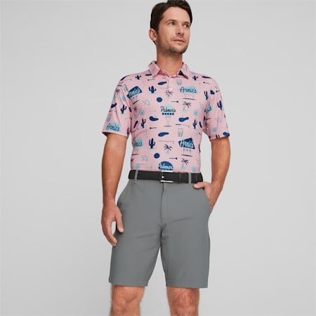 PUMA x Arnold Palmer CLOUDSPUN Golf Polo Shirt Men, Pale Pink-Lake Blue, small